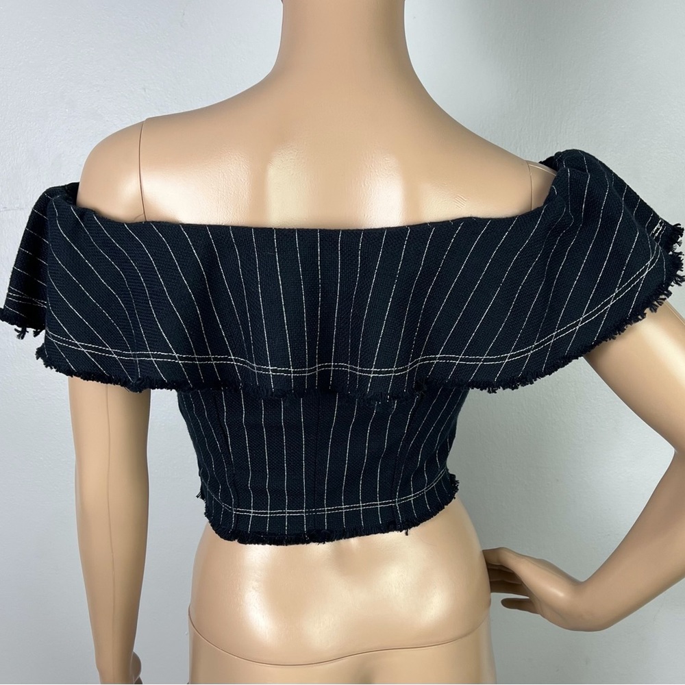 NEW T ALEXANDER WANG REVOLVE NAVY STRIPED OFF-THE-SHOULDER CROP TOP - Picture 6 of 7